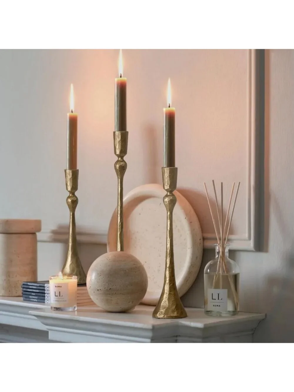 Set of 3 Vintage Cast Iron Taper Candle Holders - Decorative Home Accent